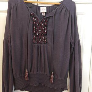 Knox Rose Dark Grey Embroidered Top, Size Medium, New